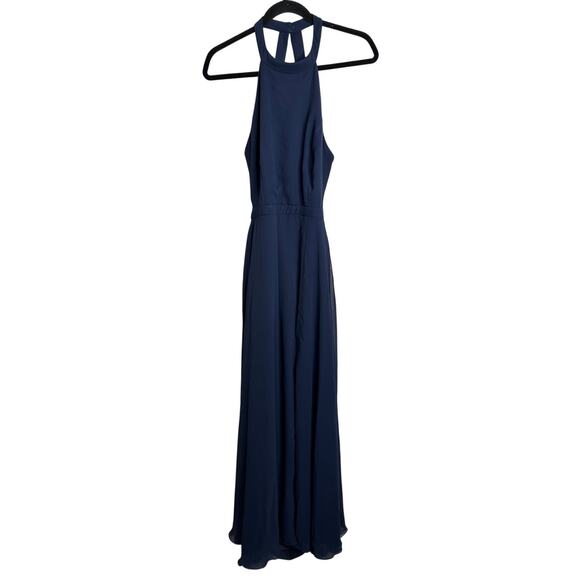 Dessy Collection Stand Collar Halter Maxi Dress Criss Cross Open-Back Formal 12 - Picture 3 of 8